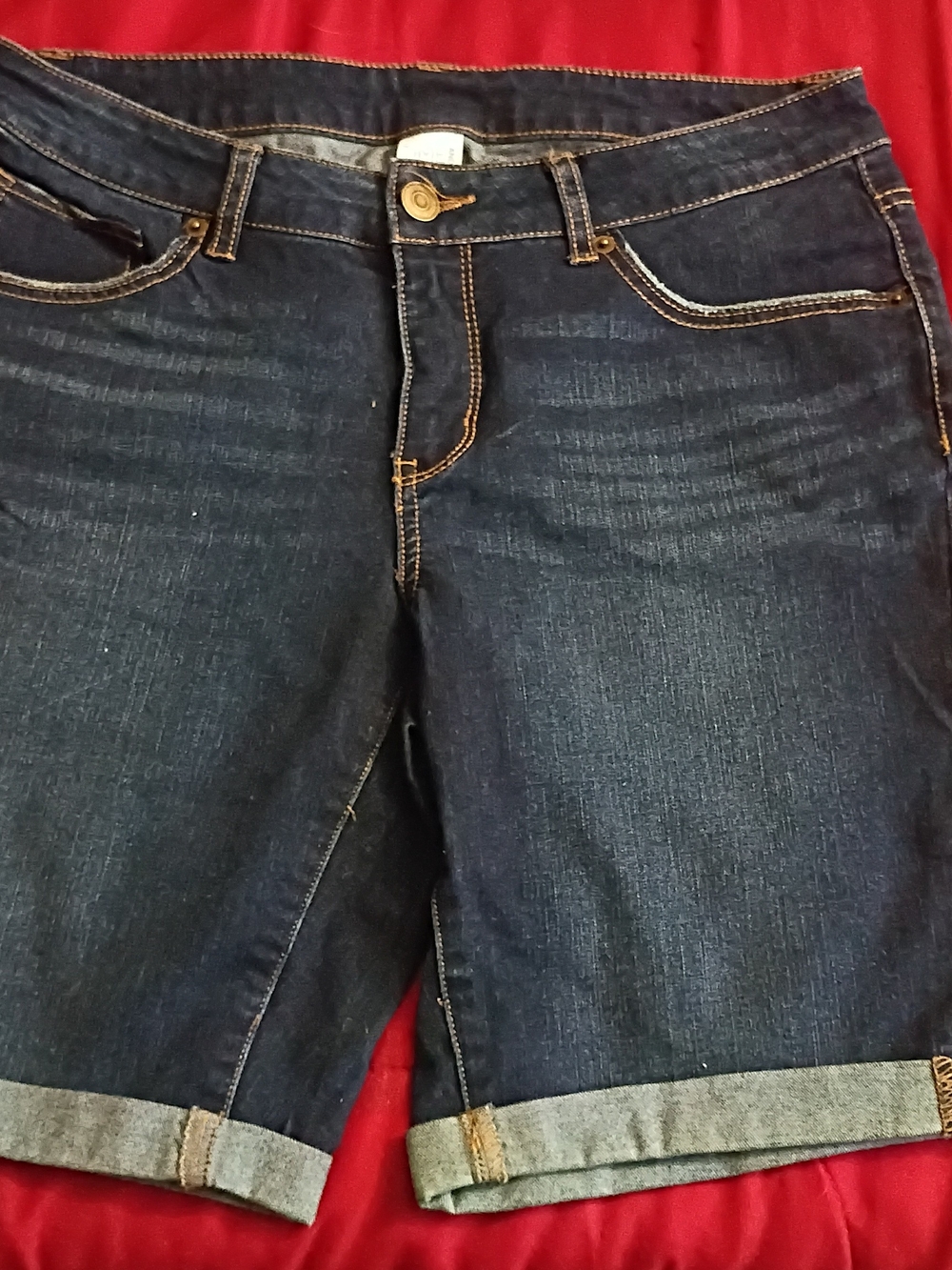 Time and Tru Dark Blue Cuffed Denim Bermuda Shorts